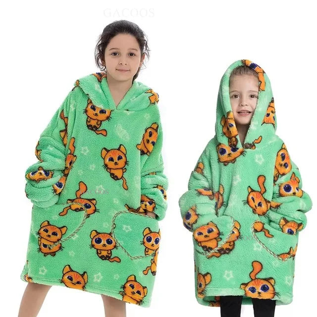 Plush Fleece Hoodies for Girls Boys Winter Thick Sweaters Children TV Blanket Kids Warm Hooded Kigurumi Panda Koala Sweatshirt