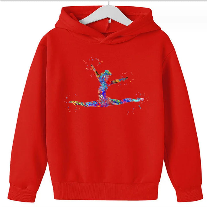 Hot Sale  Watercolor Gymnastics Girl Printed Hoodies for Teen Girls Kids Sweatshirt Winter Top Students  Clothes Sweater