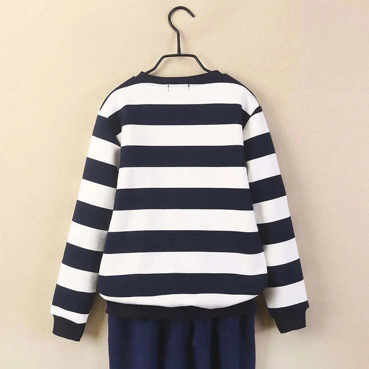 4 6 8 10 12 14 Year Teen Girls Sweatshirt Spring Kids Pullover Top Stripe Girls Clothes Winter Plus Velvet Warm Children Sweater