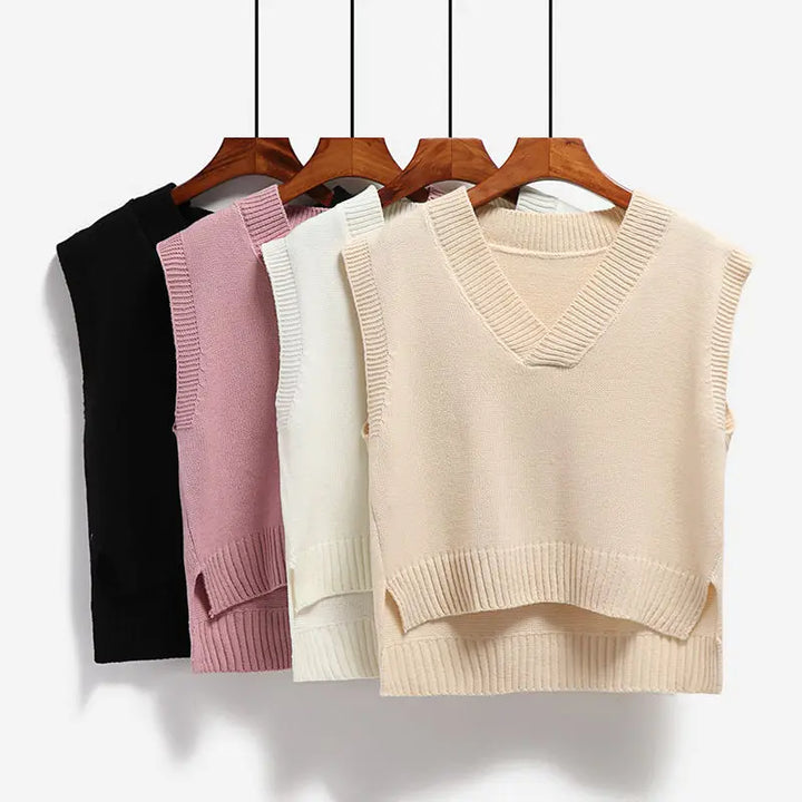 Women Sweater Vest Spring 2024 Autumn Women Short Loose Knitted Sweater Sleeveless V-Neck Pullover Tops Female Outerwear Pink