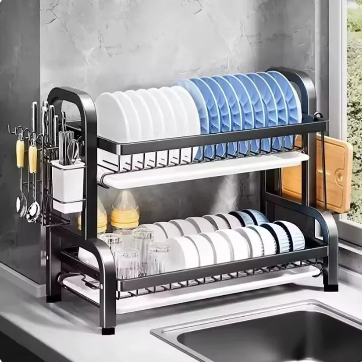 Dish Drying Rack 3-Tier Compact Kitchen Dish Rack Drainboard Set Large Rust-Proof Dish Drainer with Utensil Holder Kitchen Racks