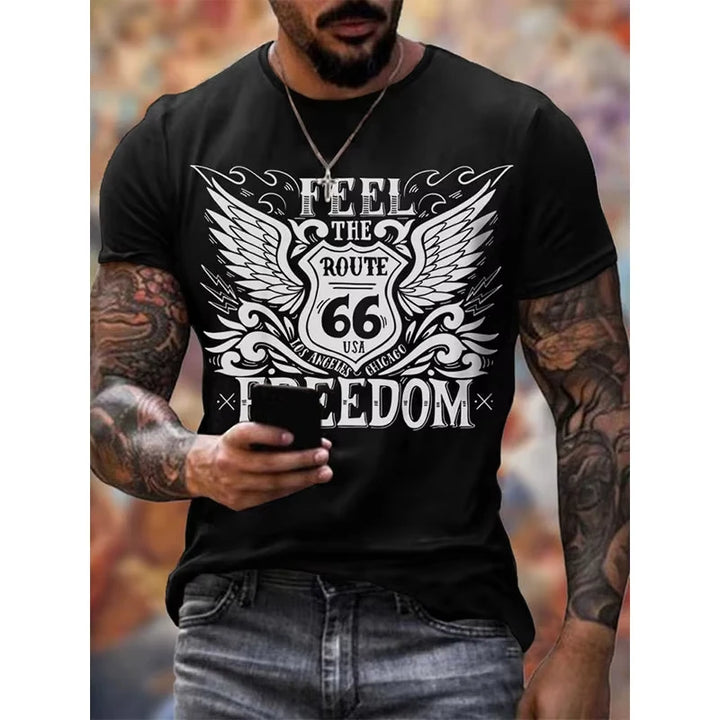 New Summer/Fall Men's Clothing 3d Printed Men's Route 66 Short Sleeve T-Shirt Men's Loose Fashion Casual Extra Size T-Shirt