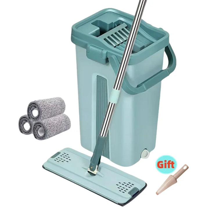 Squeeze Mop with Bucket Hand Free Wringing Floor Cleaning Mop Microfiber Mop Pads Wet or Dry Usage on Hardwood Laminate