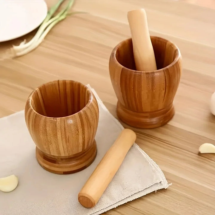 1PC Household Manual Solid Wood Garlic Pestle Bamboo Garlic Mortar Ginger Spices Grinder Kitchen Tool Mortar And Pestle Set