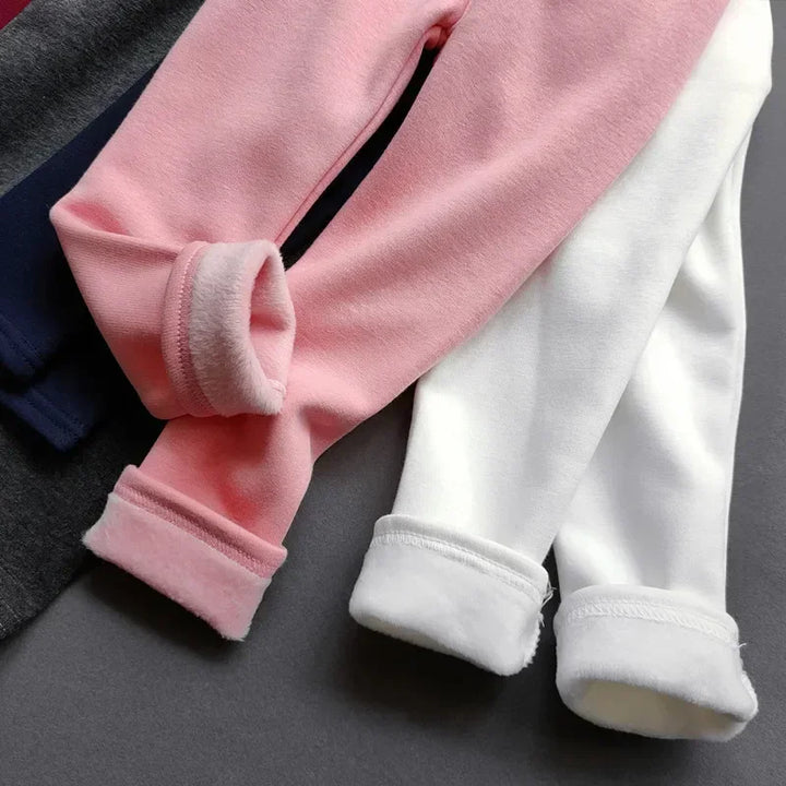 2024 Girls Pants Children's Winter Thickened Warm Trousers Warm Elastic Pink Navy Blue Leggings Boys' Feet Pants