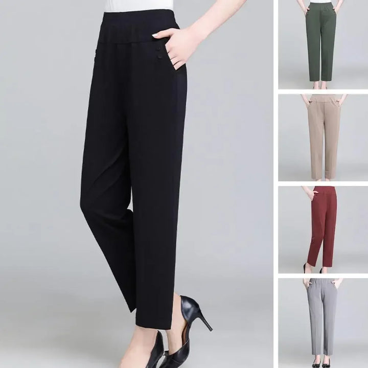 Big Size 5XL Women Casual Straight Pants Spring Summer Thin Loose Elastic High Waist Fashion Diamonds Pocket New Female Trousers