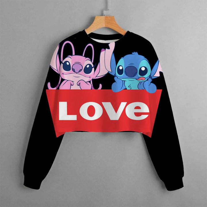 2024 New Girls' Sweatshirt Disney Lilo&Stitch Pattern 3D Printed Cartoon Print Casual Wear Short Pullover Long Sleeve Top