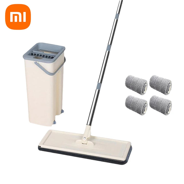 Xiaomi Mop with Bucket and Squeeze,Hand Free Flat Floor Mop and Bucket Multifunction Microfiber Mops Floor Home Cleaning Tools