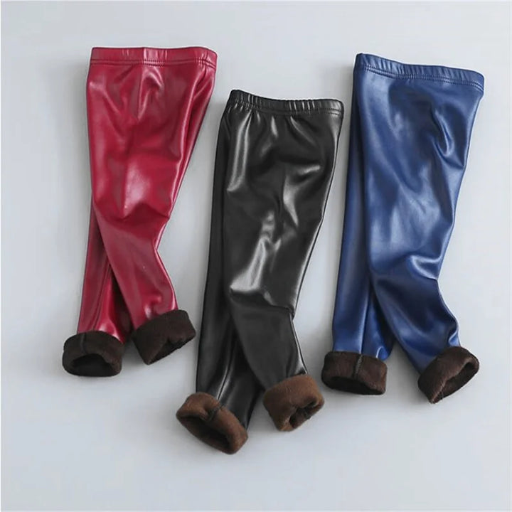 Girls Clothing Pant Autumn Winter Girls Slim Thicken Imitation Leather Legging Girls Plus Velvet Warm Trousers  For Girl Pants