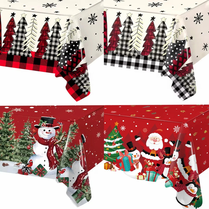 Christmas Tablecloth Merry Chirstmas Decoration For Home 2024 Xmas Snowflake Table Cloth Navidad Noel Notal New Year 2025 Dec