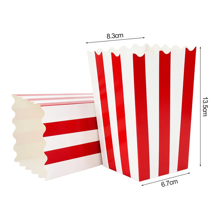 12pcs Popcorn Box Buckets Movie Night Fries Cup Snack Containers Birthday Party Supplies Wedding Christmas Carnival Stripes Bags