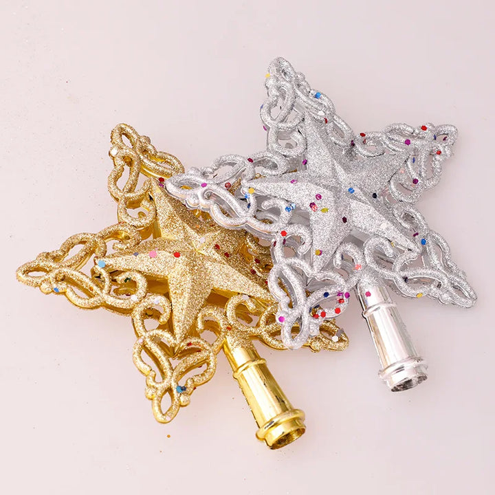 Christmas Tree Top Glitter Gold Silver Star Xmas Tree Snowflake Ornaments Christmas Decoration For Home 2024 Natal New Year 2025