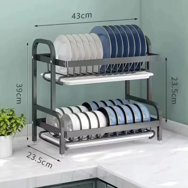 Dish Drying Rack 3-Tier Compact Kitchen Dish Rack Drainboard Set Large Rust-Proof Dish Drainer with Utensil Holder Kitchen Racks