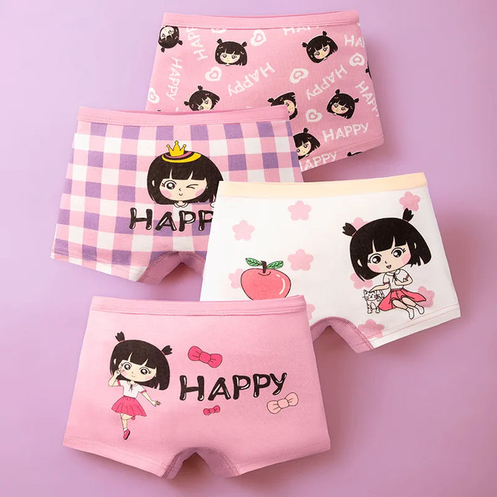 4Pcs Baby Girls Panties Cartoon Printing Pattern Underpants Kids Underwear Cotton Panties Toddler Children Underwear 3-8Years