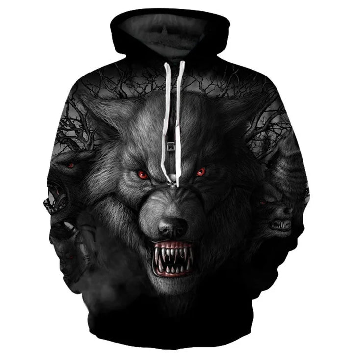 2024 Men's Hoodie Fashion Streetwear Hip Hop Long Sleeve Sweatshirt Jacket  3d Wolf Print Oversized