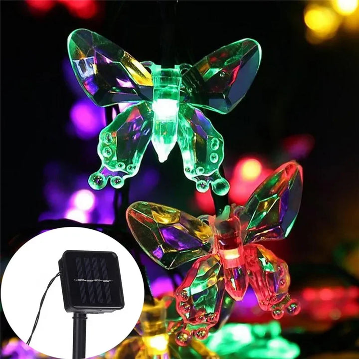 Crystal Butterfly Outdoor Solar String Lights 20/30/50/100 LED Light 8 Mode IP65 Waterproof Patio Garland Street Christmas Lamp