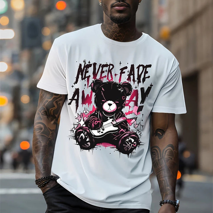 Hip-hop Style Cartoon Bear Print Men's T-shirt Summer Casual Everyday Top Urban Street Fashion Men's Oversized Short Sleeve Tees