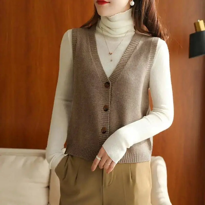 Knitted Vest Women's V-neck Cardigan Short and Versatile Outerwear Sweater Camisole Spring and Autumn New Knitted Vest