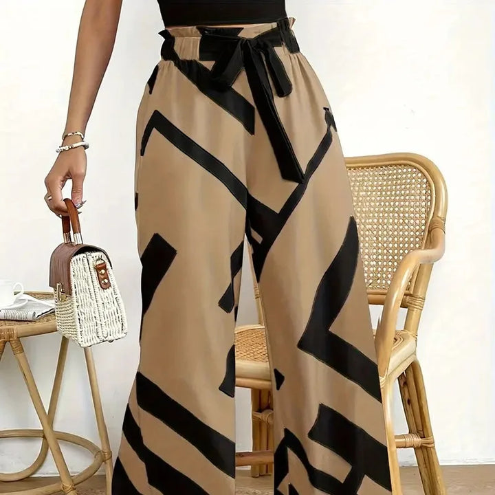 Wide leg pants for women 2024 fashion striped print pantalones spring summer casual loose lace up traf clothing