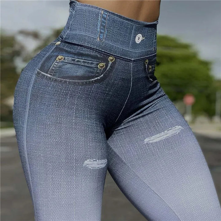 Woman Fashion Jeans Leggings Pocket Plus Size Denim Pants High Waist Casual Pencil Pants Printing Sport Gym Leggings Tights XXXL