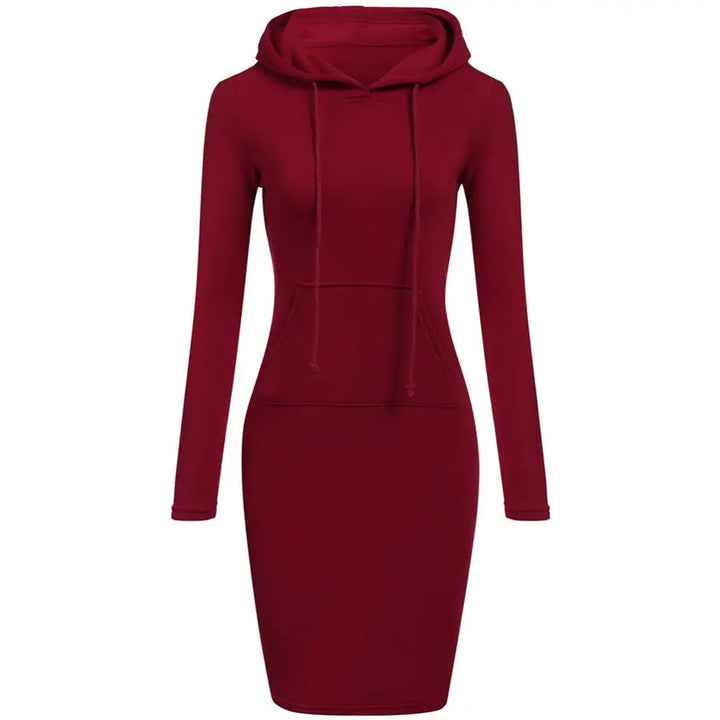 Autumn Winter Warm Sweatshirt Long-sleeved Dress Woman Clothing Hooded Collar Pocket Simple Casual lady Dress Vesdies Sweatshirt